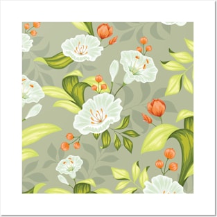 Green floral pattern Posters and Art